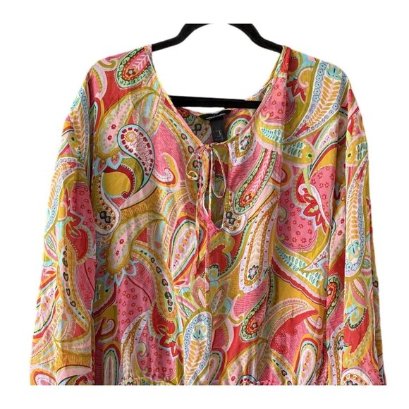 Moda International Paisley Print Hi-Lo Blouse Mini Dress L/XL100% Silk Ruffle - Picture 2 of 6